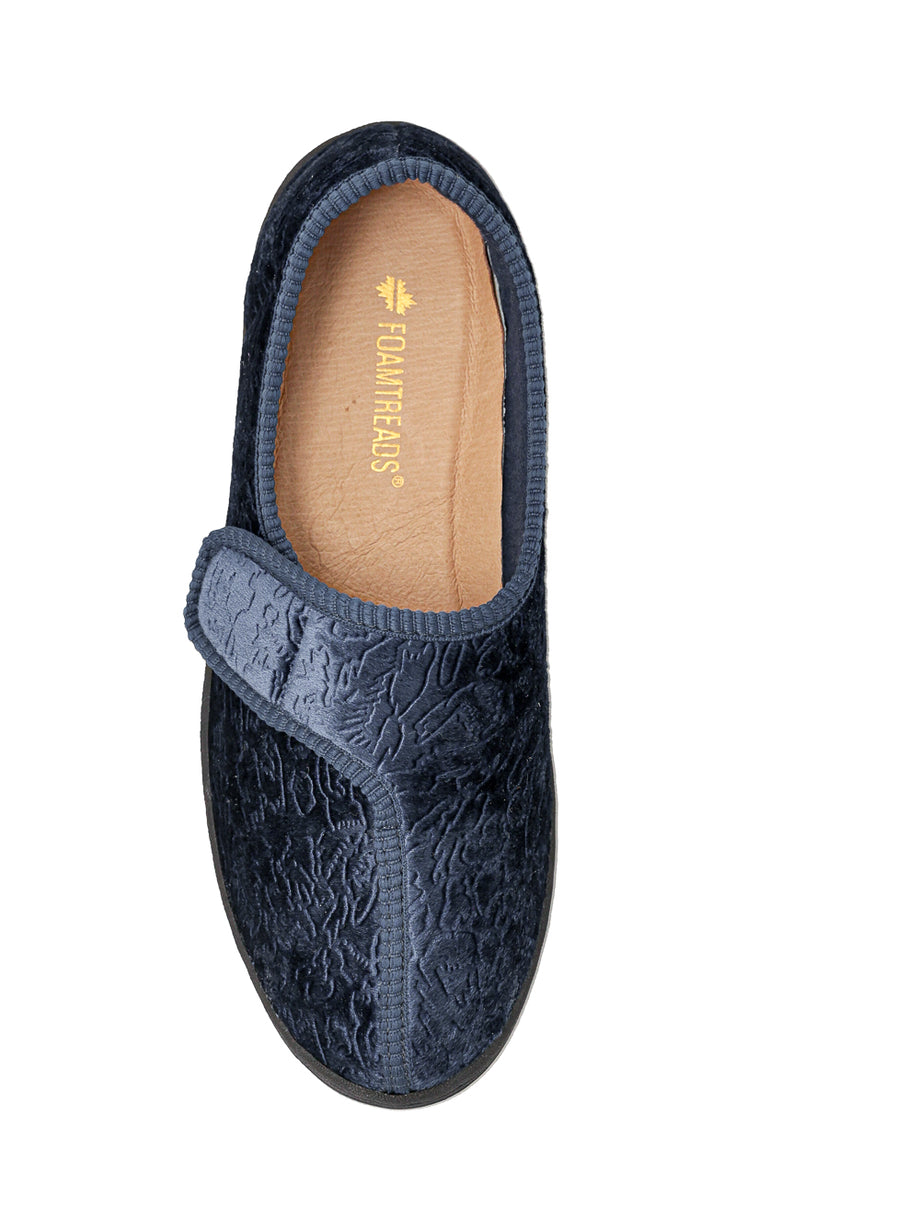 Extra Wide Easy Closure Womens Jewel Slipper Brushed Navy/Black