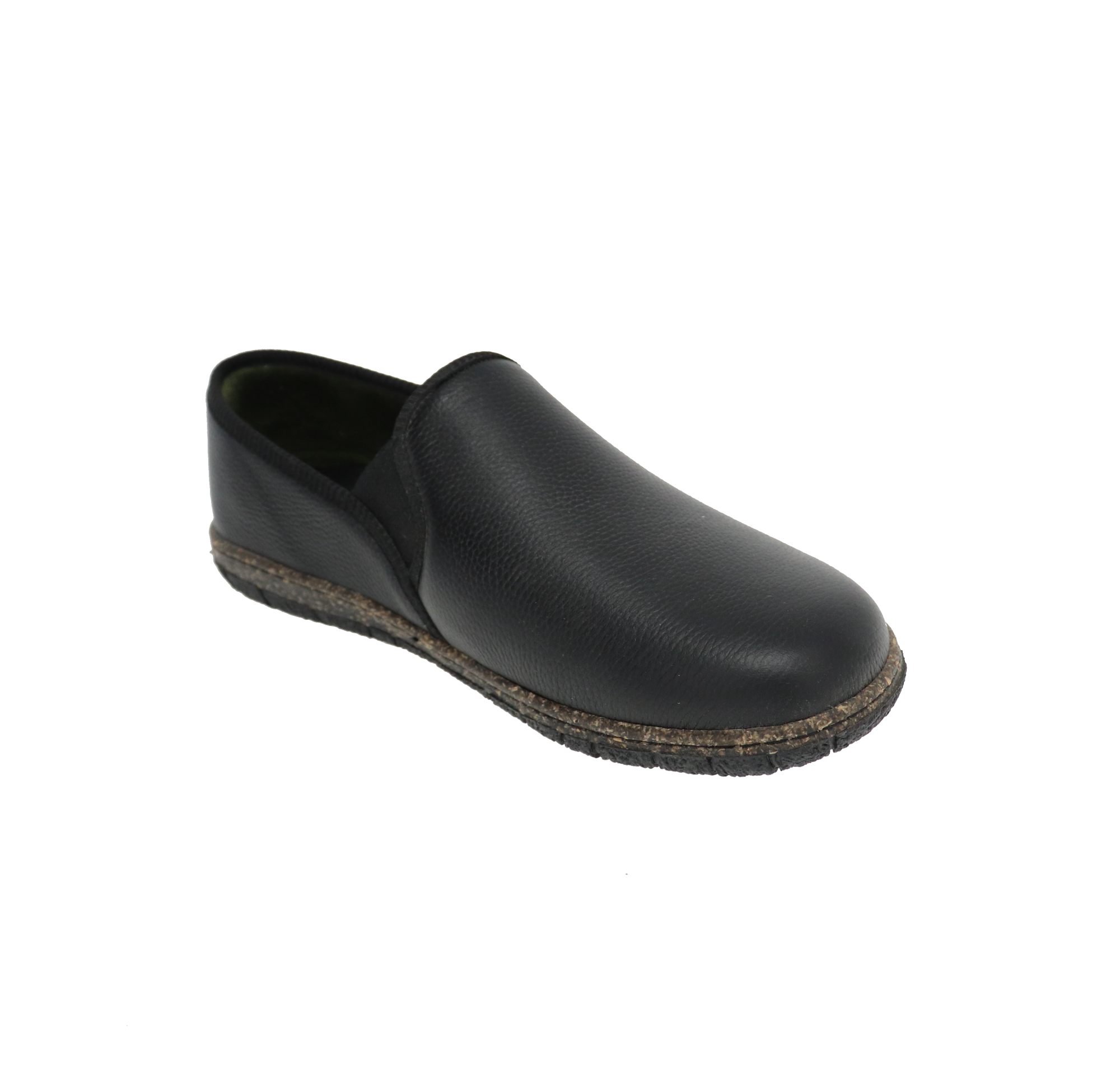 Mens black leather slip on slippers online