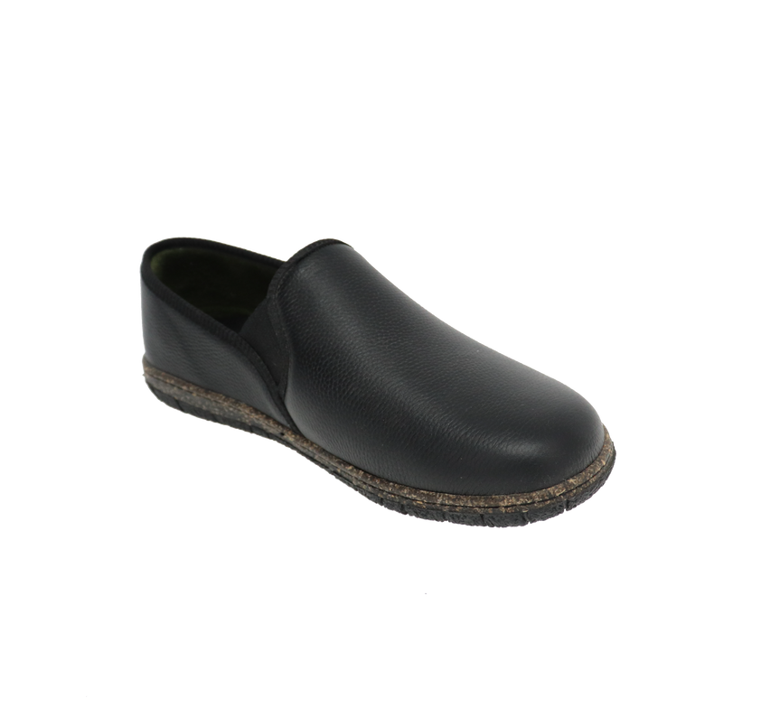Men's Black Leather Slippers | Memory Foam Insole - Foamtreads